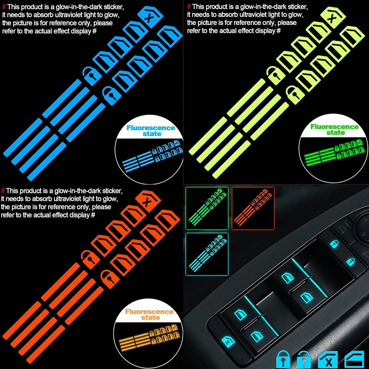 Car Accessories For Inside - 18 szt. Świecące naklejki na przyciski