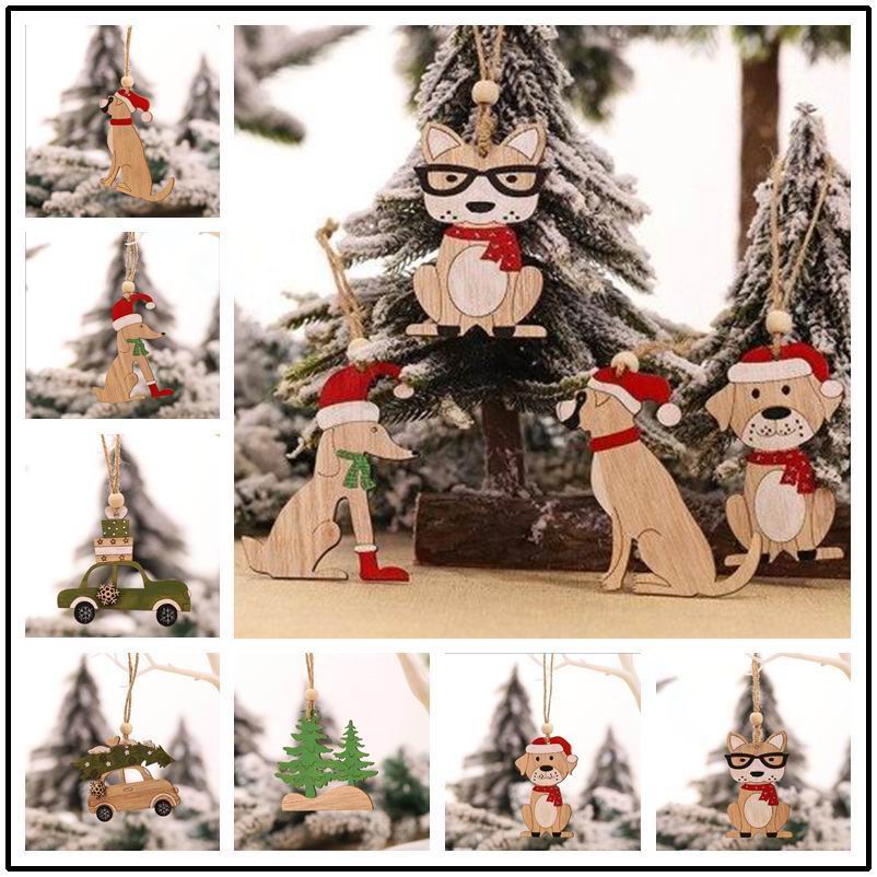 Car Accessories Xmas Gifts - 8 szt. świątecznych zawieszek, drewniane ozdoby